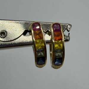 Multicolor Princess Cut Sapphires in 14K Yellow Gold Earrings